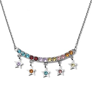 Multi Color Austrian Crystal 5 Star Necklace 20 Inches in Stainless Steel 4.20 ctw