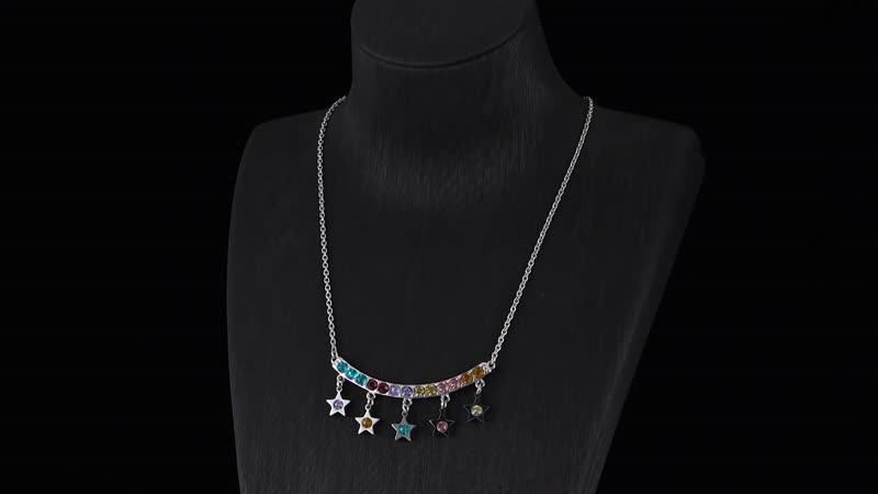 Multi Color Austrian Crystal 5 Star Necklace 20 Inches in Stainless Steel 4.20 ctw
