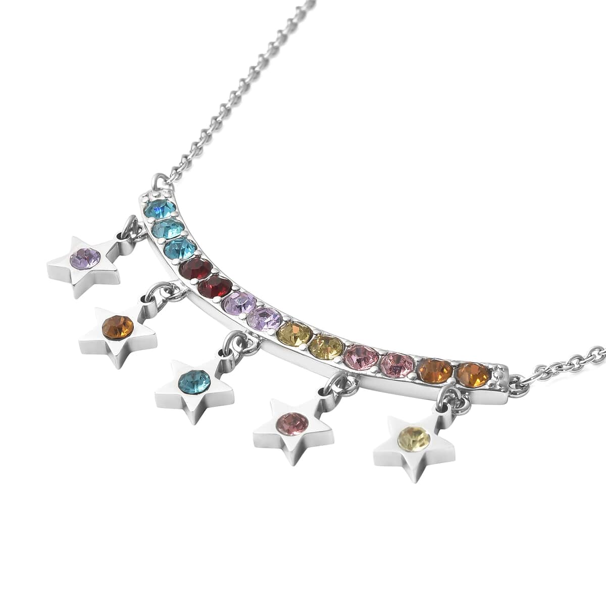 Multi Color Austrian Crystal 5 Star Necklace 20 Inches in Stainless Steel 4.20 ctw image number 2