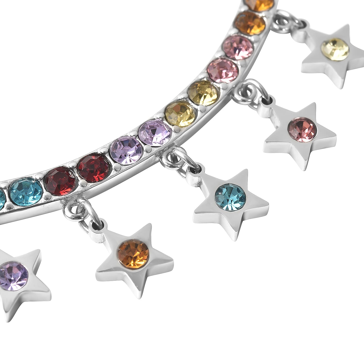 Multi Color Austrian Crystal 5 Star Necklace 20 Inches in Stainless Steel 4.20 ctw