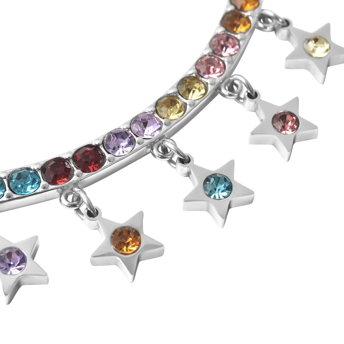 Multi Color Austrian Crystal 5 Star Necklace 20 Inches in Stainless Steel 4.20 ctw image number 3
