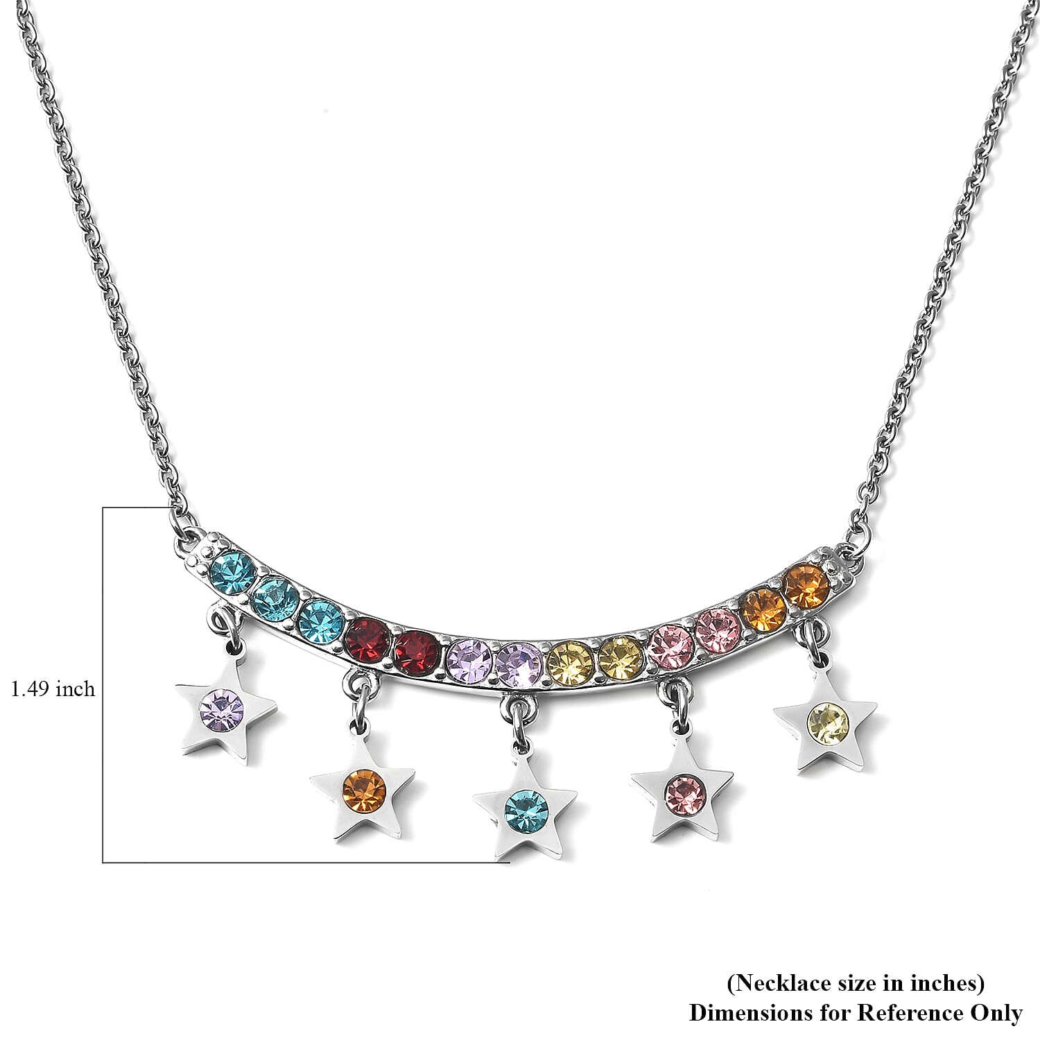 Multi Color Austrian Crystal 5 Star Necklace 20 Inches in Stainless Steel 4.20 ctw