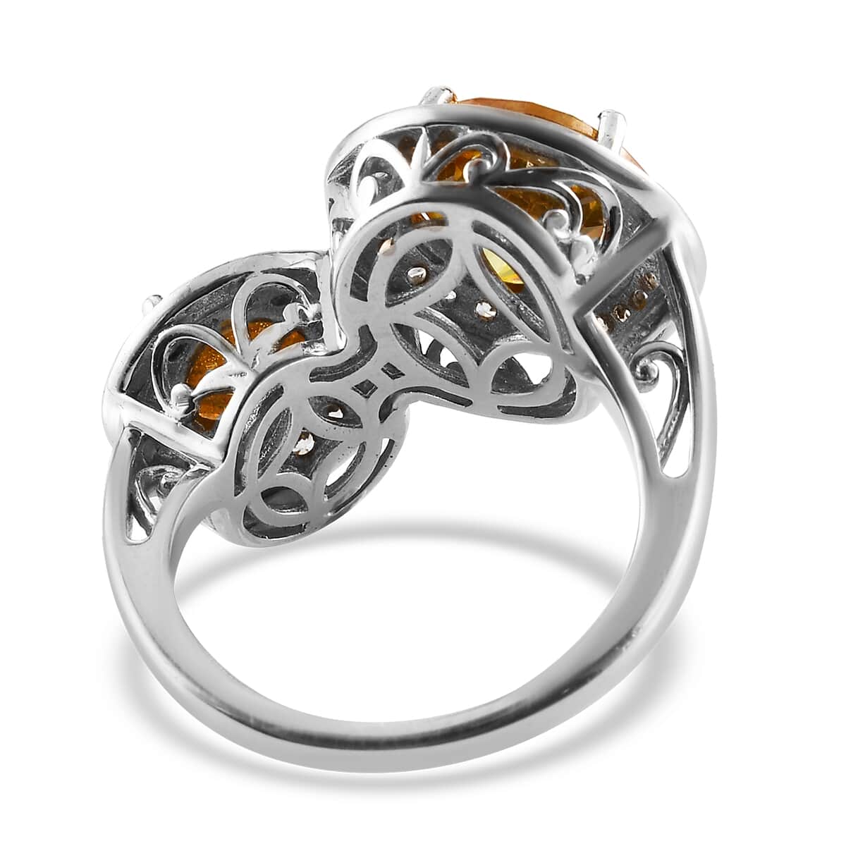 Picos Altos Yellow Sphalerite and White Zircon Bypass Ring in Platinum Over Sterling Silver (Size 7.0) 7.50 ctw image number 4