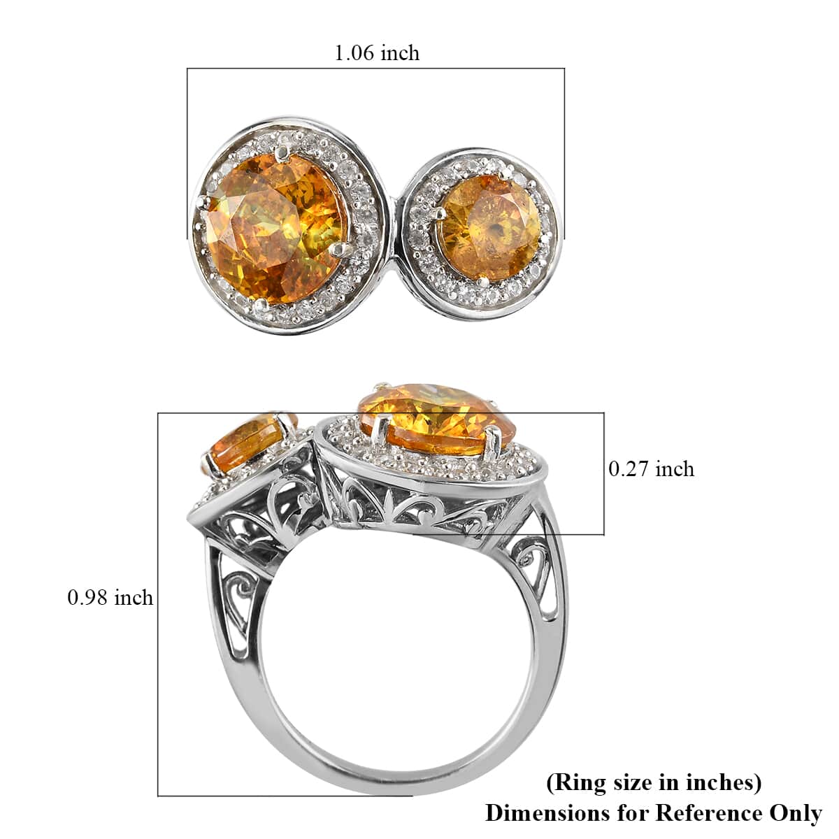 Picos Altos Yellow Sphalerite and White Zircon Bypass Ring in Platinum Over Sterling Silver (Size 7.0) 7.50 ctw image number 5
