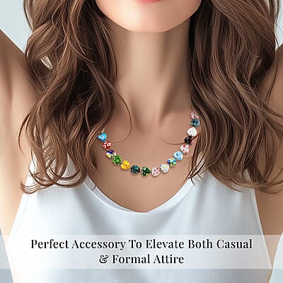 Multi Color Murano Style Heart Beaded Necklace in Stainless Steel 18-20 Inches
