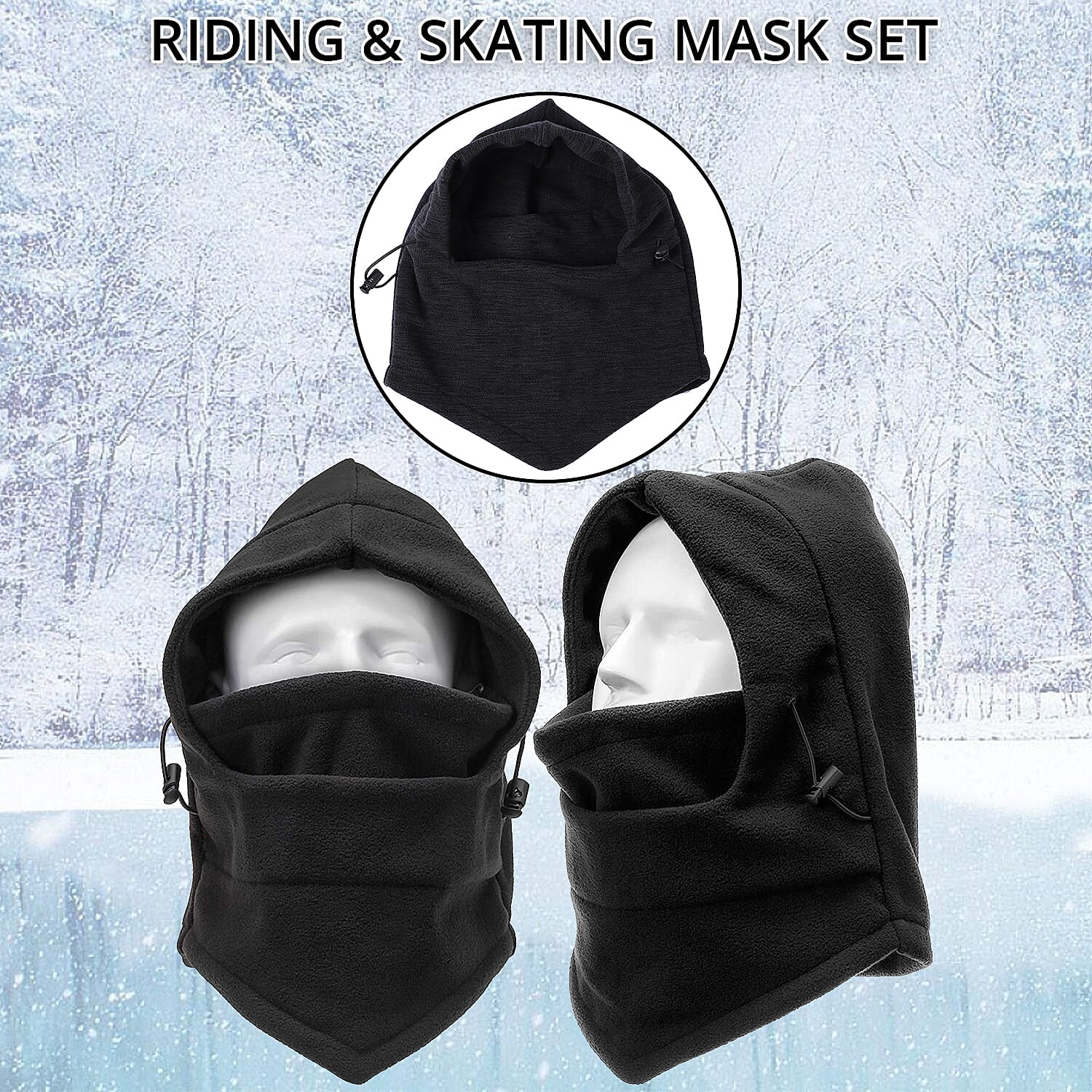 Set of 2 Black Windproof Riding and Skating Mask