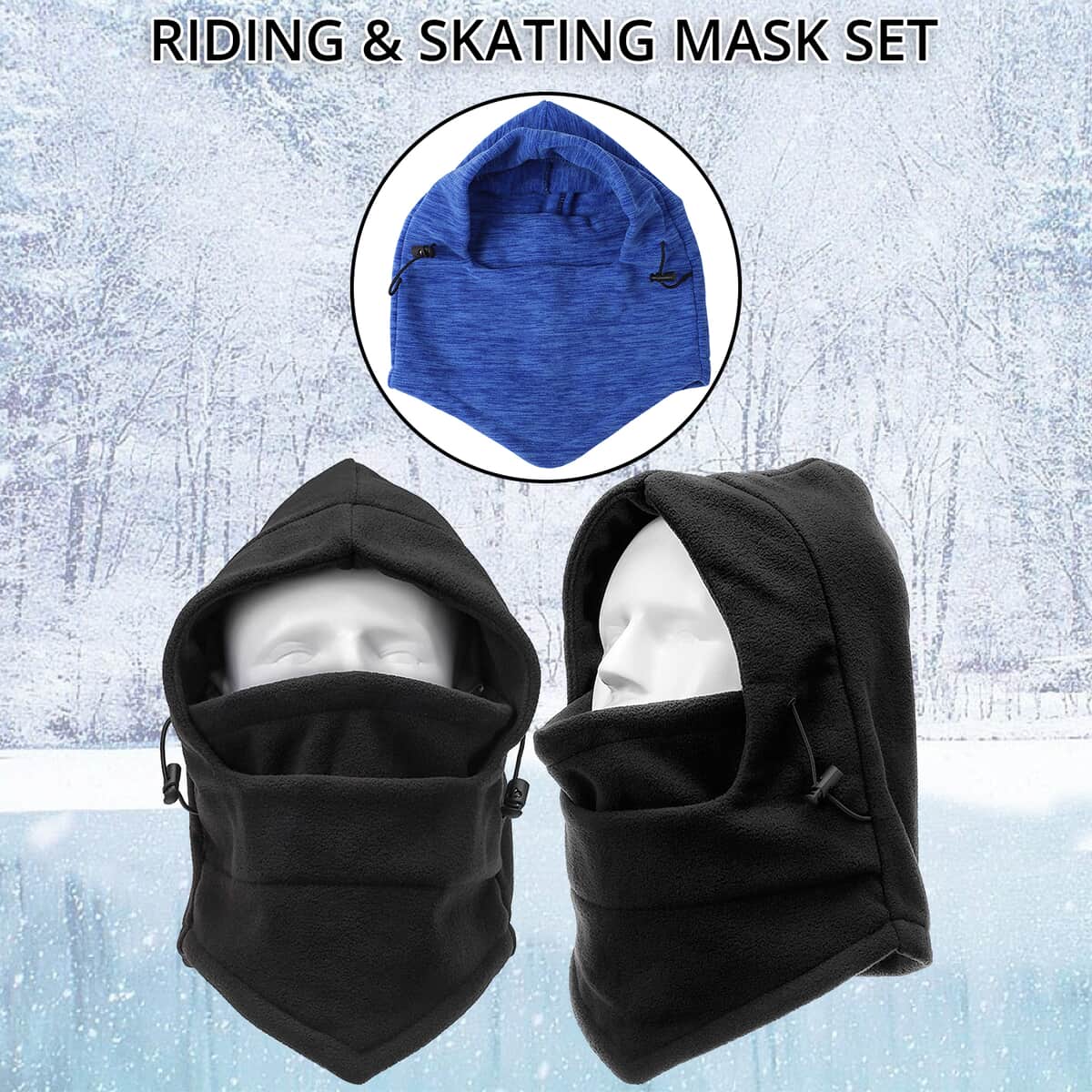 Set of 2 Black Windproof Riding and Skating Mask (11.5"x11.5") image number 1