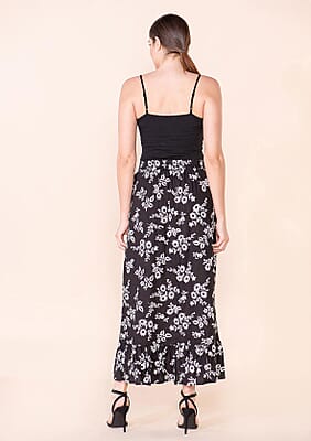 Tamsy Black Floral Print Staple Skirt - L