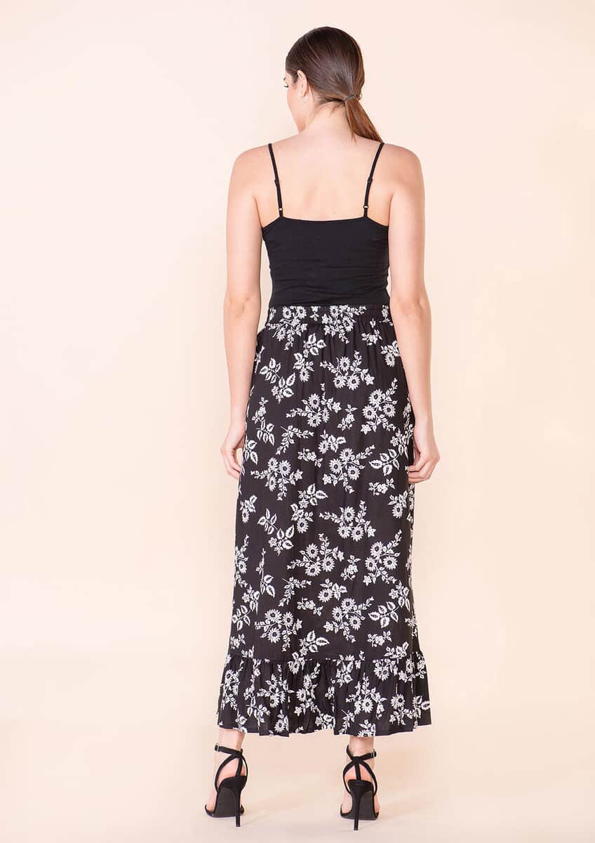 Tamsy Black Floral Print Staple Skirt - L image number 1