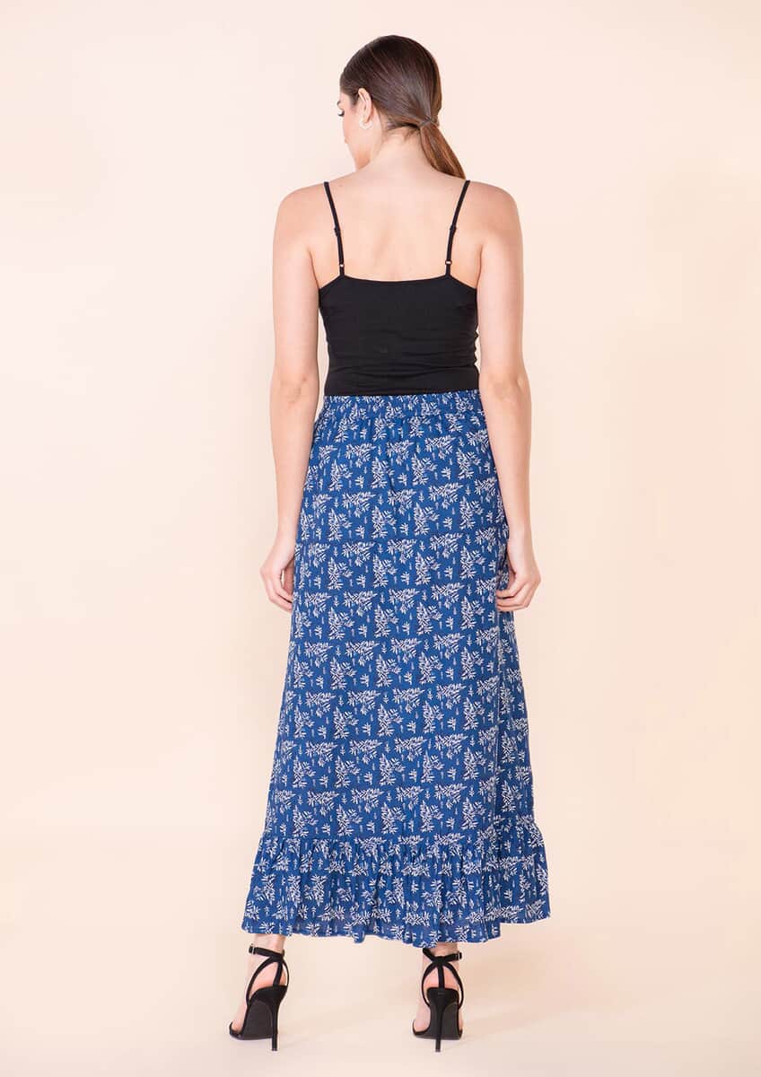 Tamsy Blue Floral Printed Staple Skirt - L image number 1