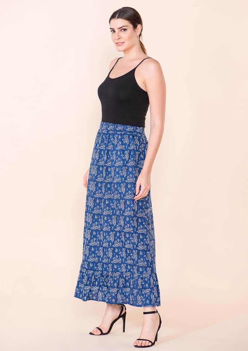 Tamsy Blue Floral Printed Staple Skirt - L image number 3
