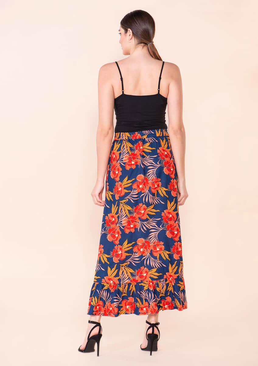 Tamsy Navy Blue Floral Print Staple Skirt - M image number 1