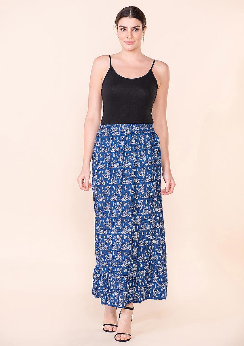 Tamsy Blue Floral Printed Staple Skirt - S image number 2