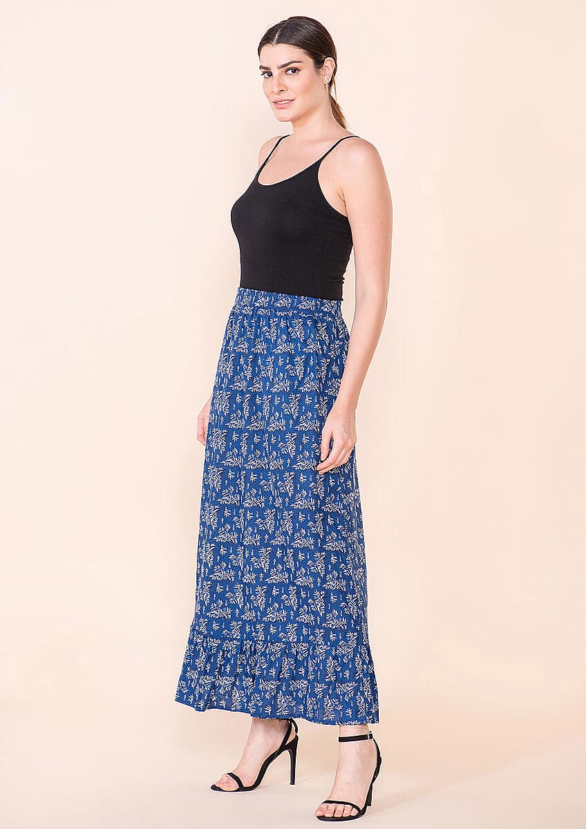 Tamsy Blue Floral Printed Staple Skirt - S image number 3