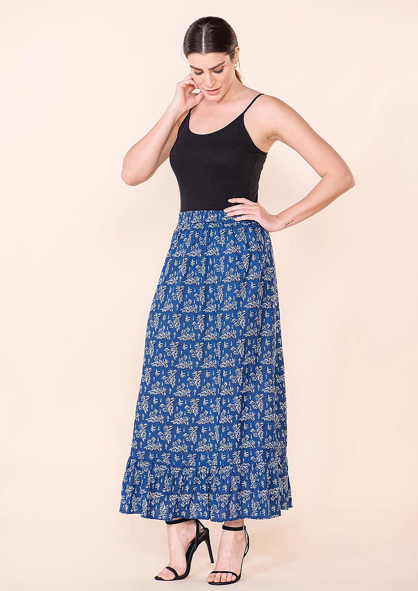 Tamsy Blue Floral Printed Staple Skirt - S image number 4