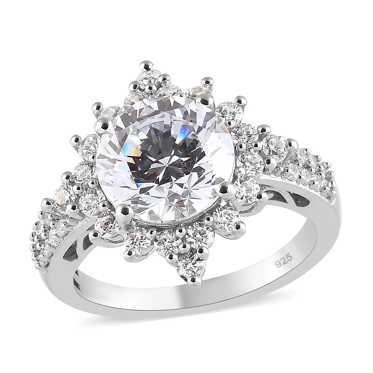 Lustro Stella Made with Finest CZ Ring in Platinum Over Sterling Silver (Size 10.0) 8.30 ctw