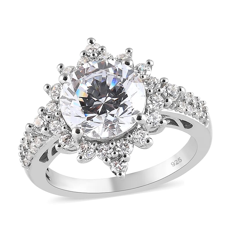 Lustro Stella Made with Finest CZ Ring in Platinum Over Sterling Silver (Size 10.0) 8.30 ctw