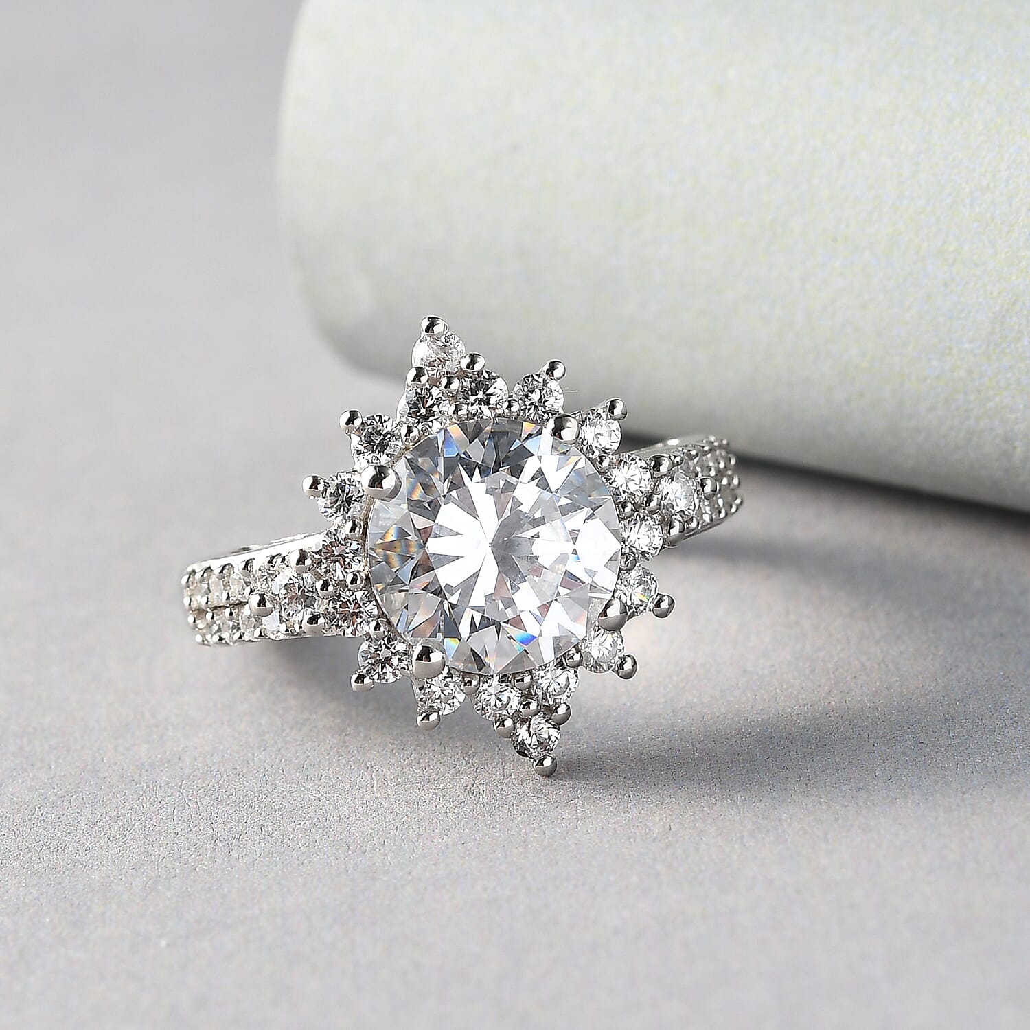 Lustro Stella Made with Finest CZ Ring in Platinum Over Sterling Silver (Size 10.0) 8.30 ctw