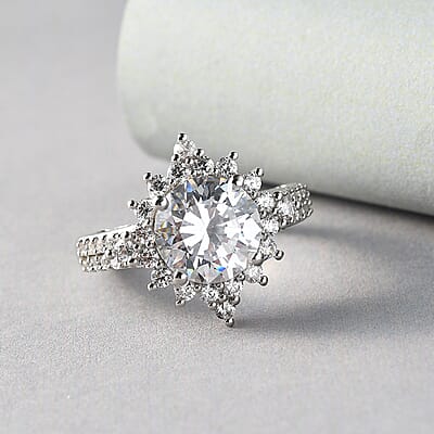 Lustro Stella Made with Finest CZ Ring in Platinum Over Sterling Silver (Size 10.0) 8.30 ctw