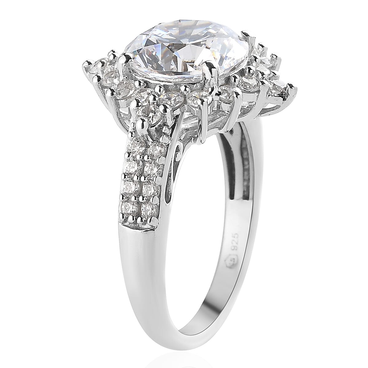 Lustro Stella Made with Finest CZ Ring in Platinum Over Sterling Silver (Size 10.0) 8.30 ctw