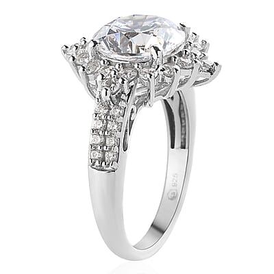 Lustro Stella Made with Finest CZ Ring in Platinum Over Sterling Silver (Size 10.0) 8.30 ctw