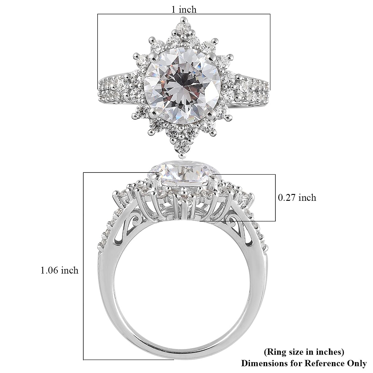 Lustro Stella Made with Finest CZ Ring in Platinum Over Sterling Silver (Size 10.0) 8.30 ctw