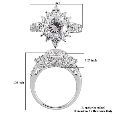 Lustro Stella Made with Finest CZ Ring in Platinum Over Sterling Silver (Size 10.0) 8.30 ctw