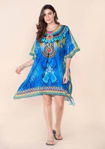 Tamsy Blue Snake Digital Printed Short Kaftan with Drawstring - One Size Fits Most