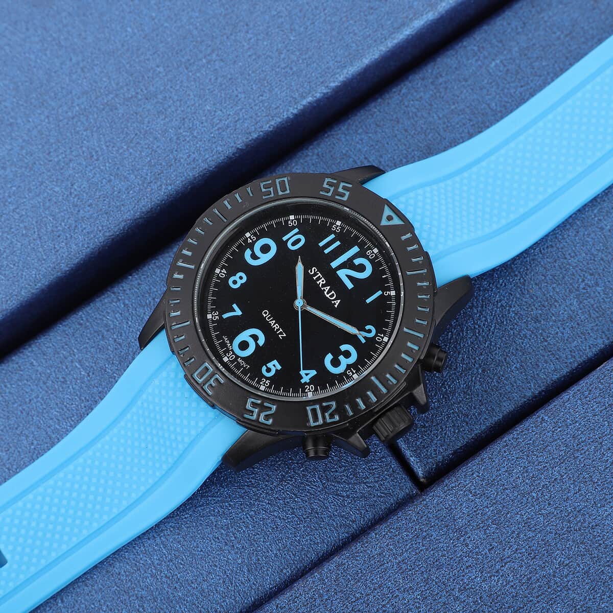STRADA 10th ANNIVERSARY SPECIAL Japanese Movement Black Dial Watch with Blue Silicone Strap image number 1