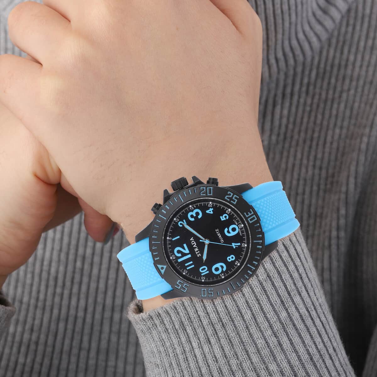 STRADA 10th ANNIVERSARY SPECIAL Japanese Movement Black Dial Watch with Blue Silicone Strap image number 2