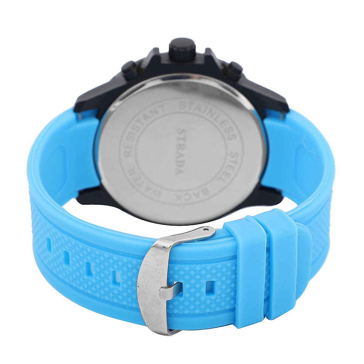 Strada Japanese Movement Black Dial Watch with Blue Silicone Strap