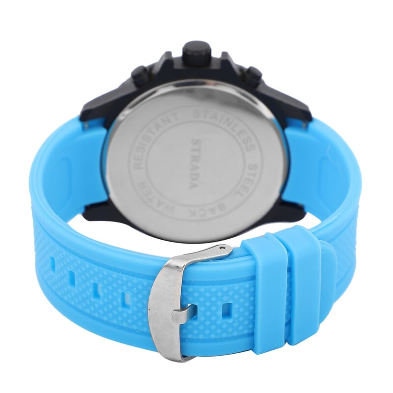 Strada Japanese Movement Black Dial Watch with Blue Silicone Strap