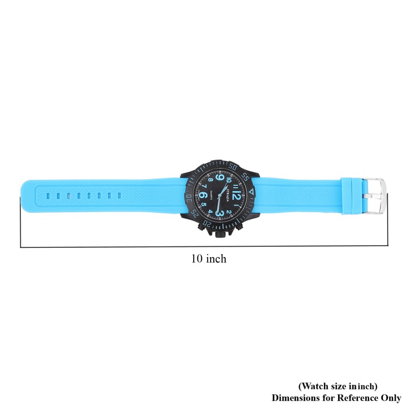 Strada Japanese Movement Black Dial Watch with Blue Silicone Strap