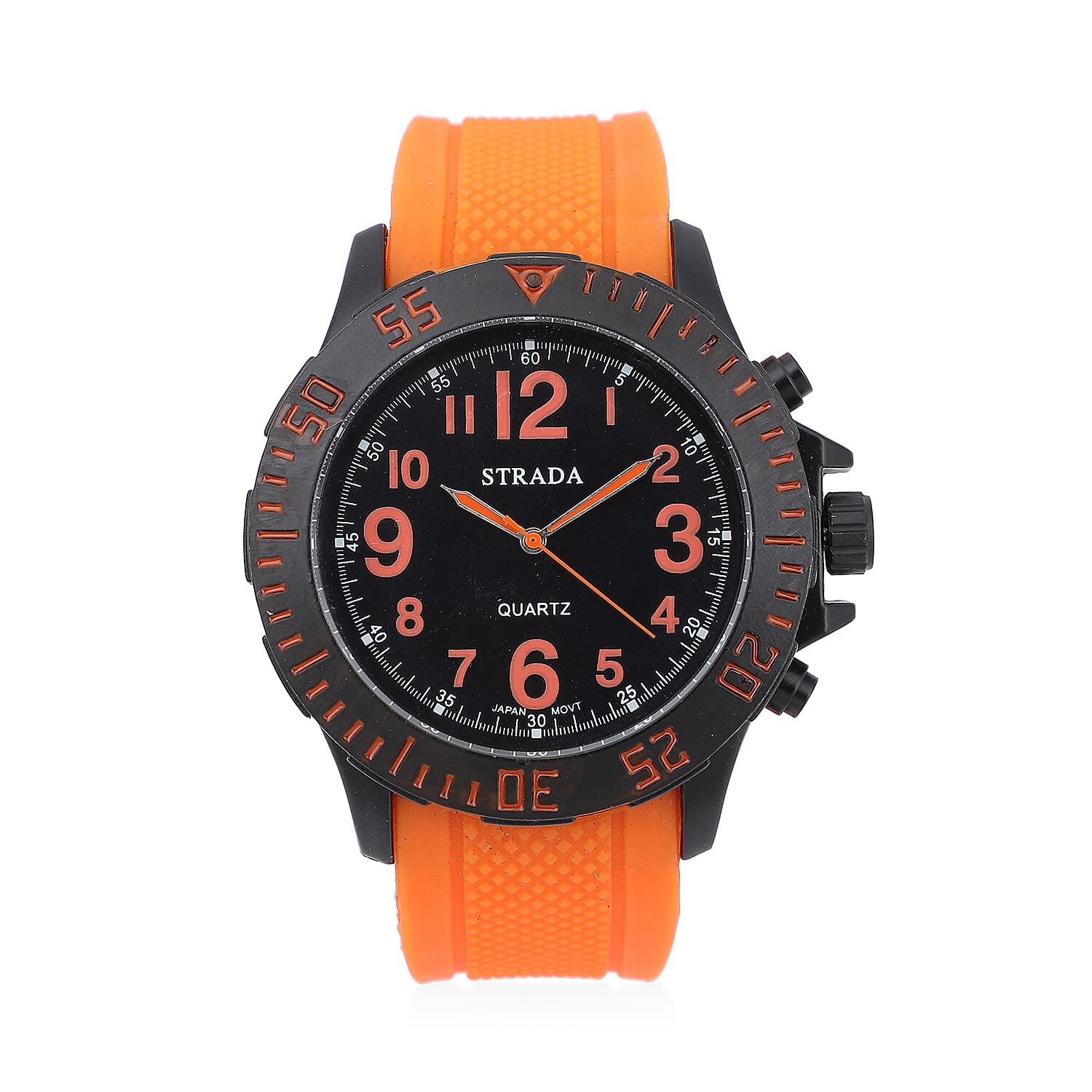 Buy Strada Japanese Movement Black Dial Watch with Orange Silicone