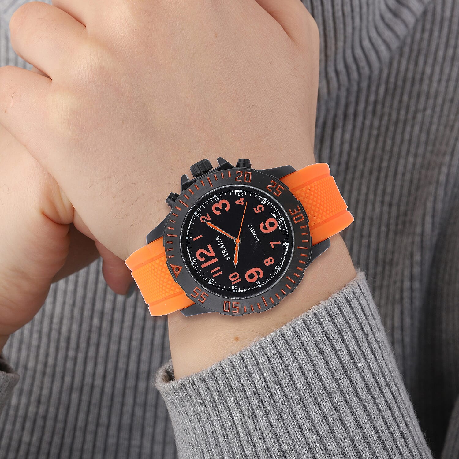 Buy Strada Japanese Movement Black Dial Watch with Orange Silicone