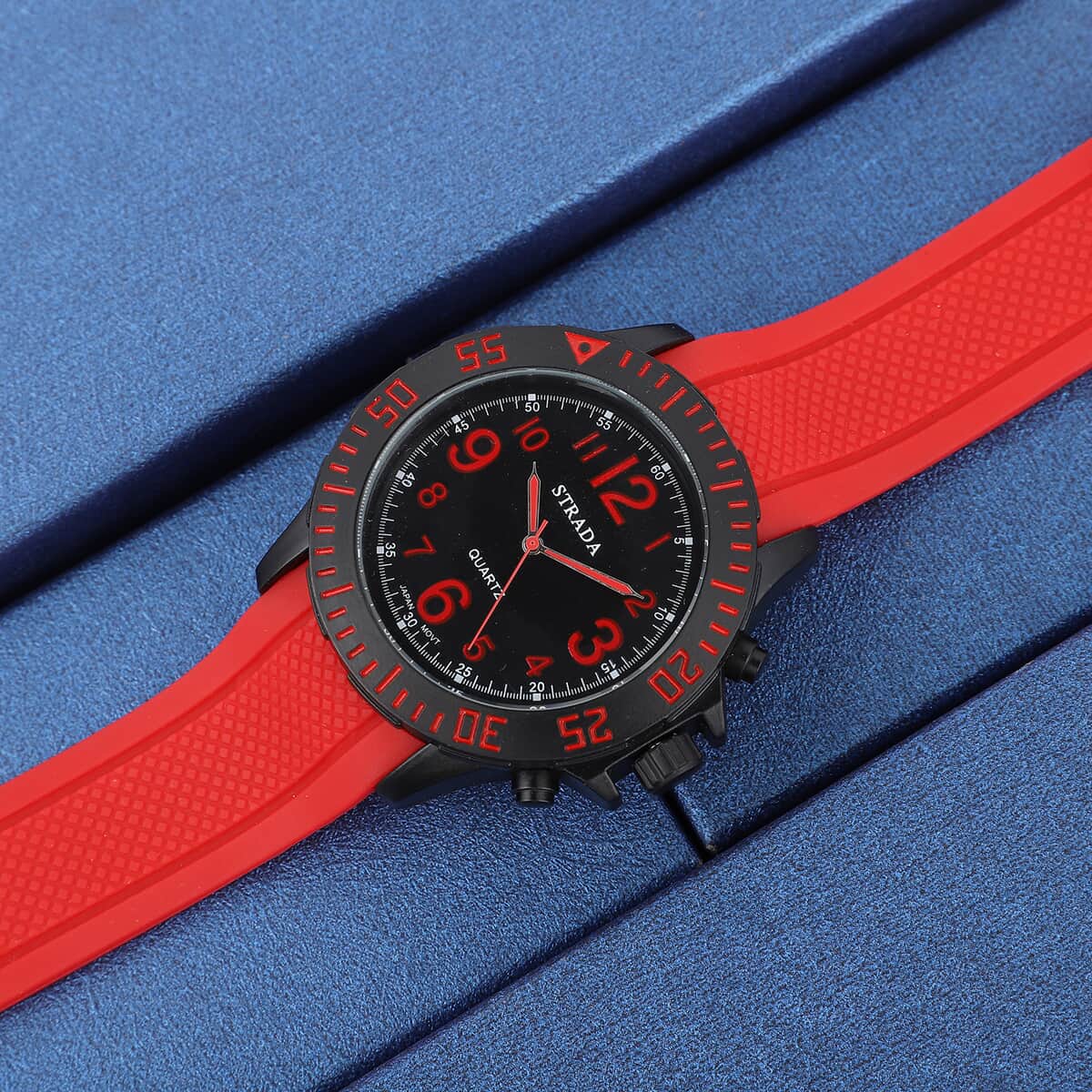 Strada Japanese Movement Black Dial Watch with Red Silicone Strap image number 1