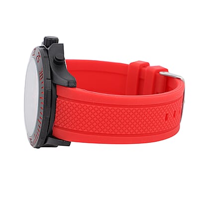 Strada Japanese Movement Black Dial Watch with Red Silicone Strap