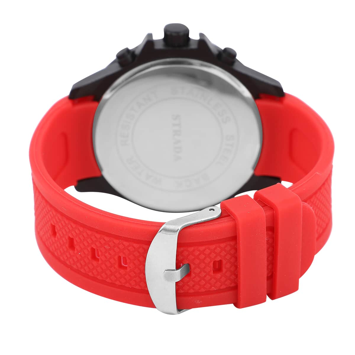 Strada Japanese Movement Black Dial Watch with Red Silicone Strap image number 4