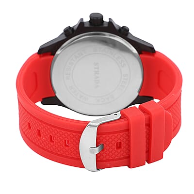 Strada Japanese Movement Black Dial Watch with Red Silicone Strap