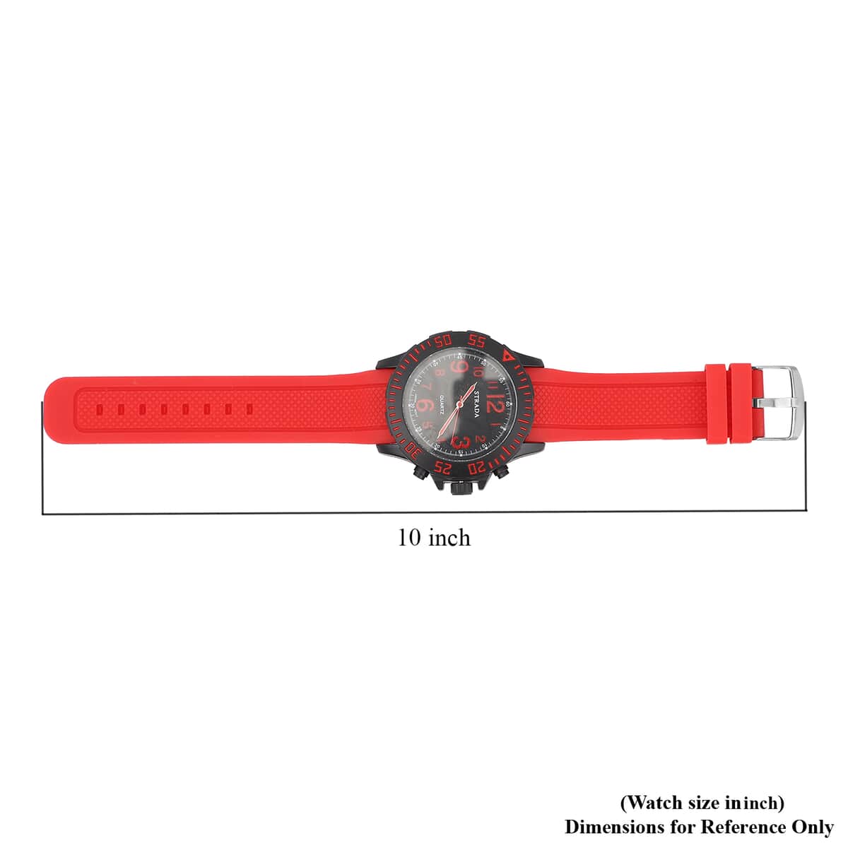 Strada Japanese Movement Black Dial Watch with Red Silicone Strap image number 5