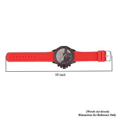 Strada Japanese Movement Black Dial Watch with Red Silicone Strap
