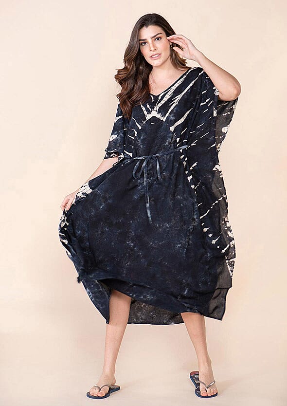 Tamsy Black V-Neck Kaftan (One Size Fits Most)