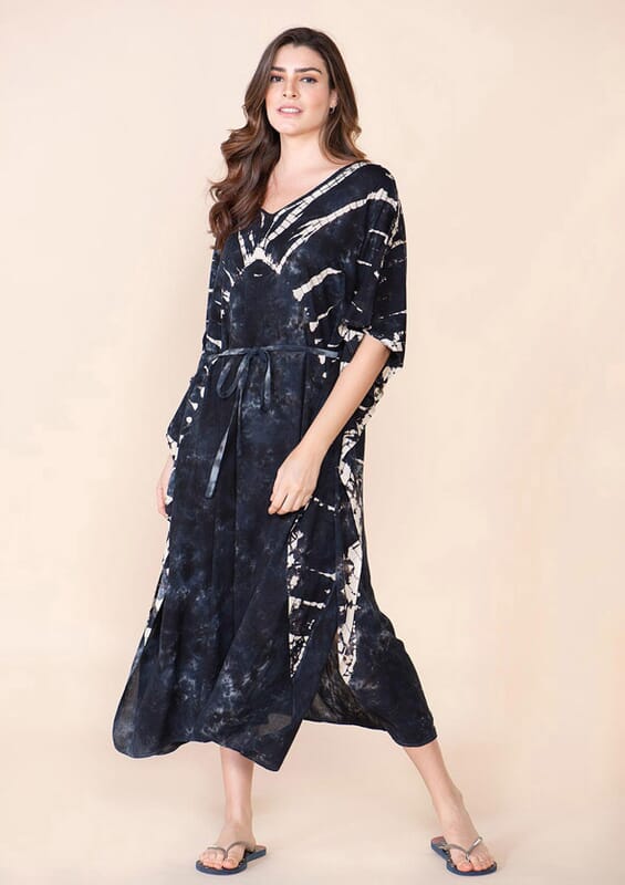 Tamsy Black V-Neck Kaftan (One Size Fits Most)