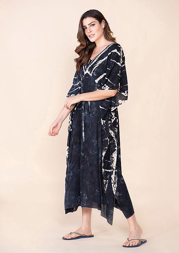 Tamsy Black V-Neck Kaftan (One Size Fits Most)