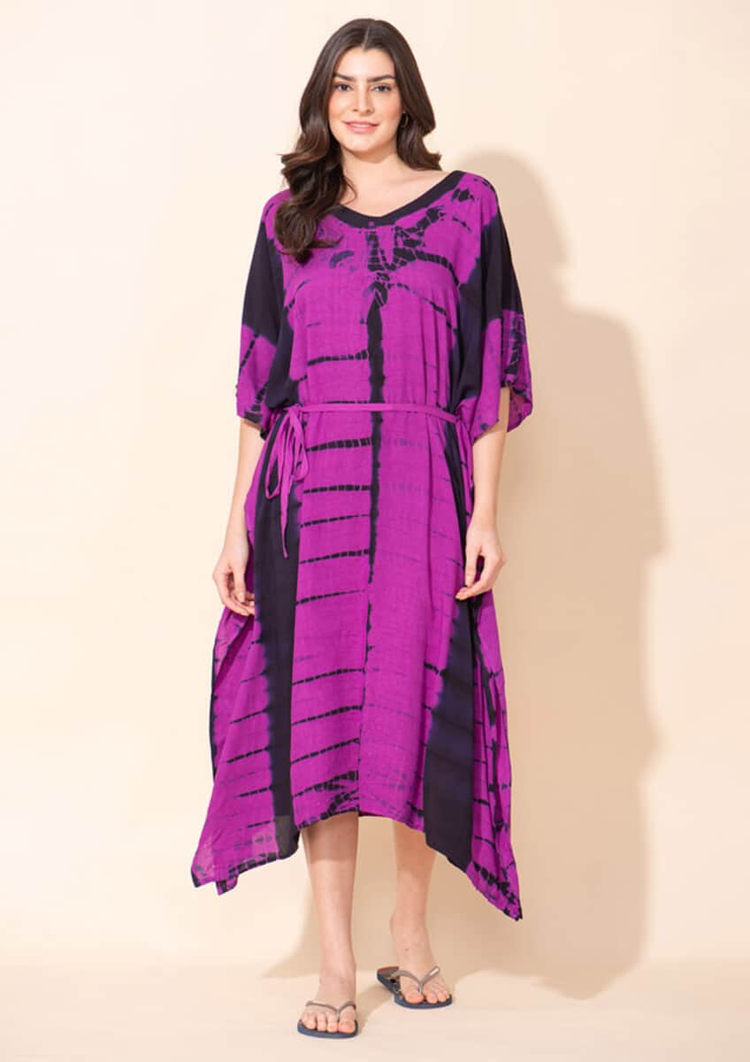 Tamsy Purple V-Neck Kaftan (One Size Fits Most) image number 0