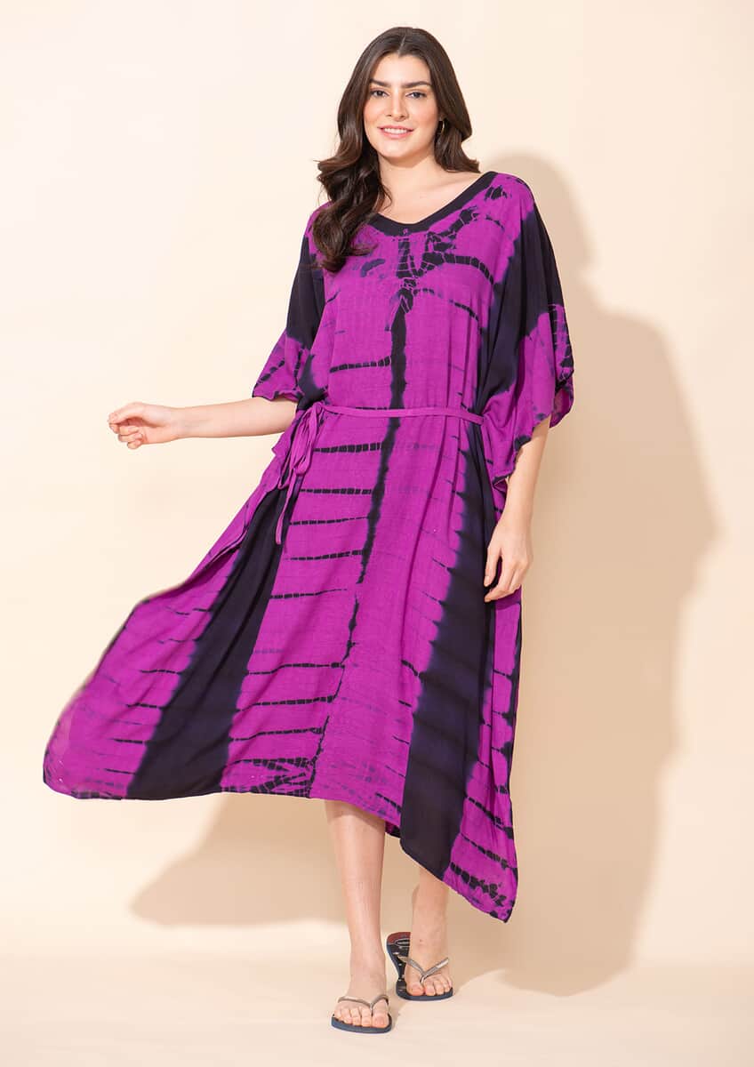 Tamsy Purple V-Neck Kaftan (One Size Fits Most) image number 2