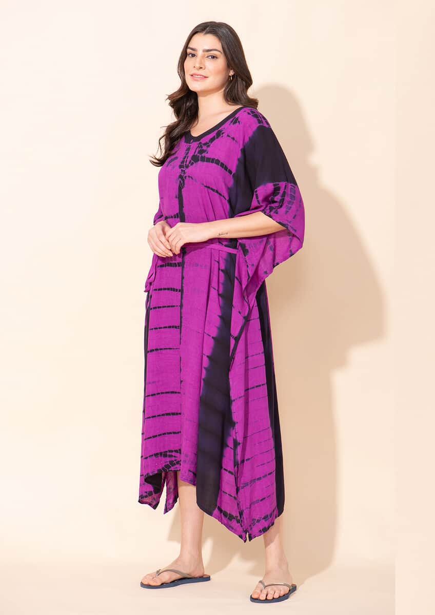 Tamsy Purple V-Neck Kaftan (One Size Fits Most) image number 3