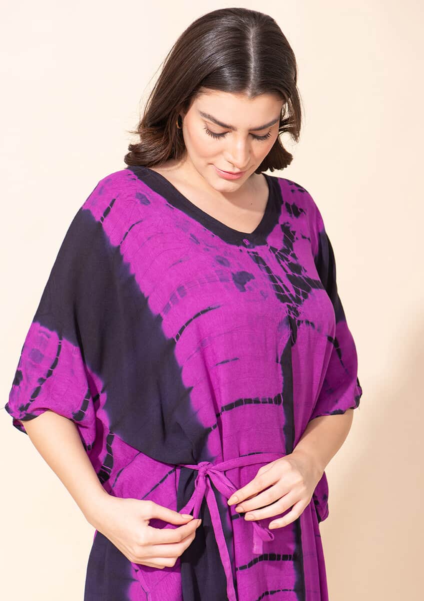 Tamsy Purple V-Neck Kaftan (One Size Fits Most) image number 4