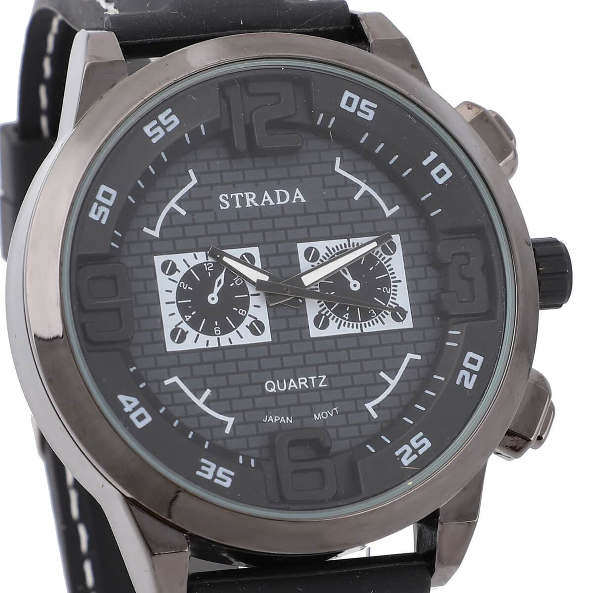 Strada Japanese Movement Sport Look Watch with White Line and Black Silicone Strap (50mm) (8.0-9.50Inches) image number 3