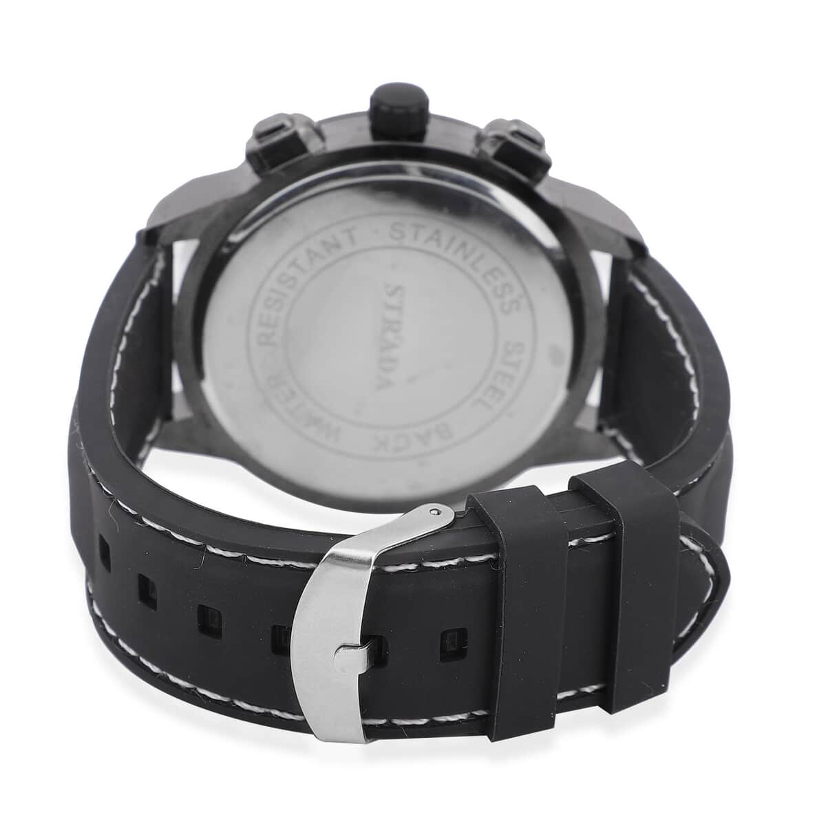 Strada Japanese Movement Sport Look Watch with White Line and Black Silicone Strap (50mm) (8.0-9.50Inches) image number 6